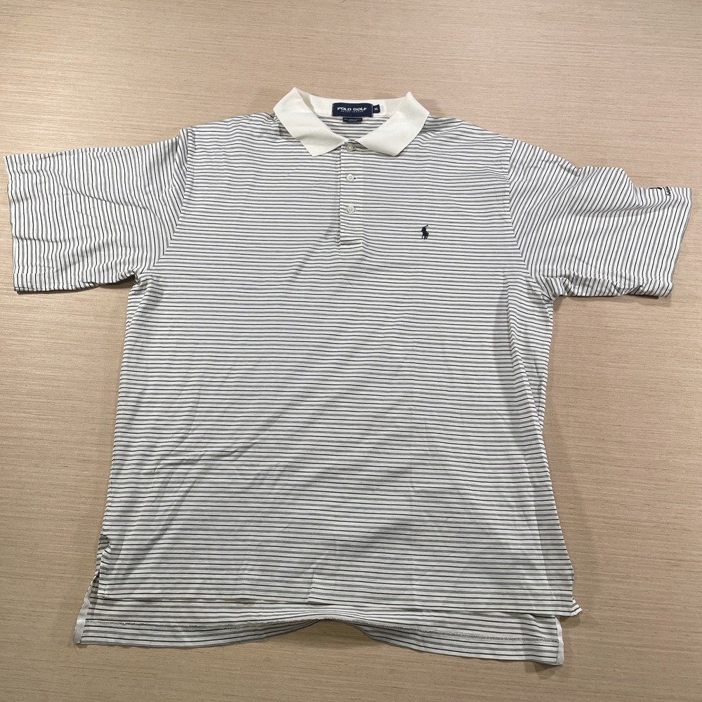 Polo Golf Ralph Lauren Mens XL Black White Striped Pima Cotton Black Kapalua GC - Picture 2 of 9
